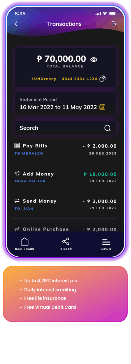 6 uno digital bank cellphone app unoready dashboard 1