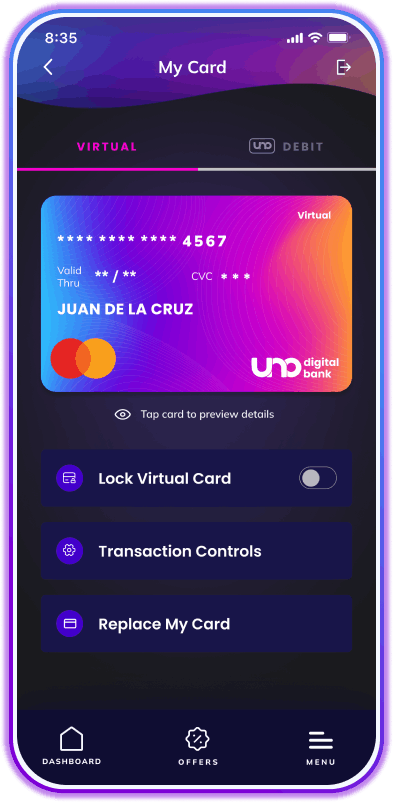 uno digital bank cellphone app mycard icon screen dark mode 2