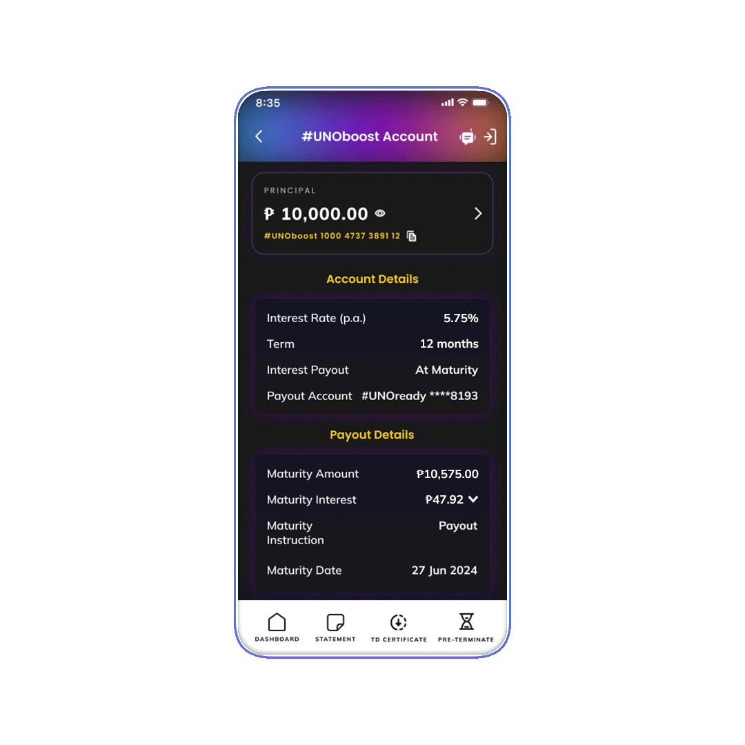 UNOboost Account Home Screen