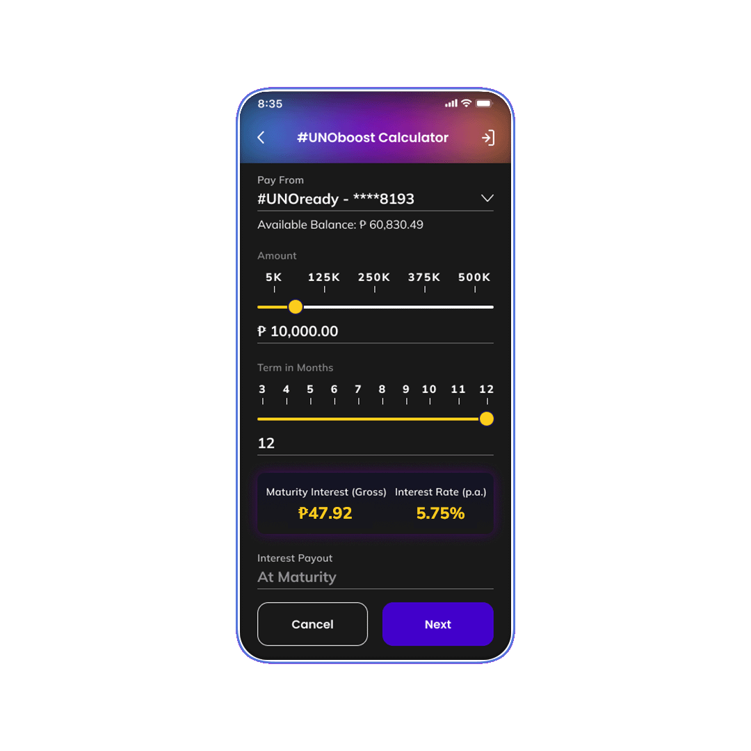 UNOboost Calculator Home Screen