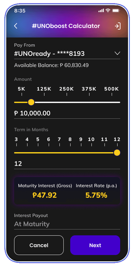 UNOboost Calculator Home Screen